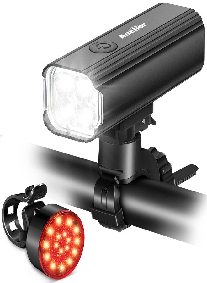 Ascher 1000 Lumens Super Bright Bike Lights for Night Riding, Type-C USB Rechargeable Bike Light Front and Back, 4 Light Modes, Waterproof Bicycle Headlight & Rear Taillight for Road Commuter Cycling - Image 1