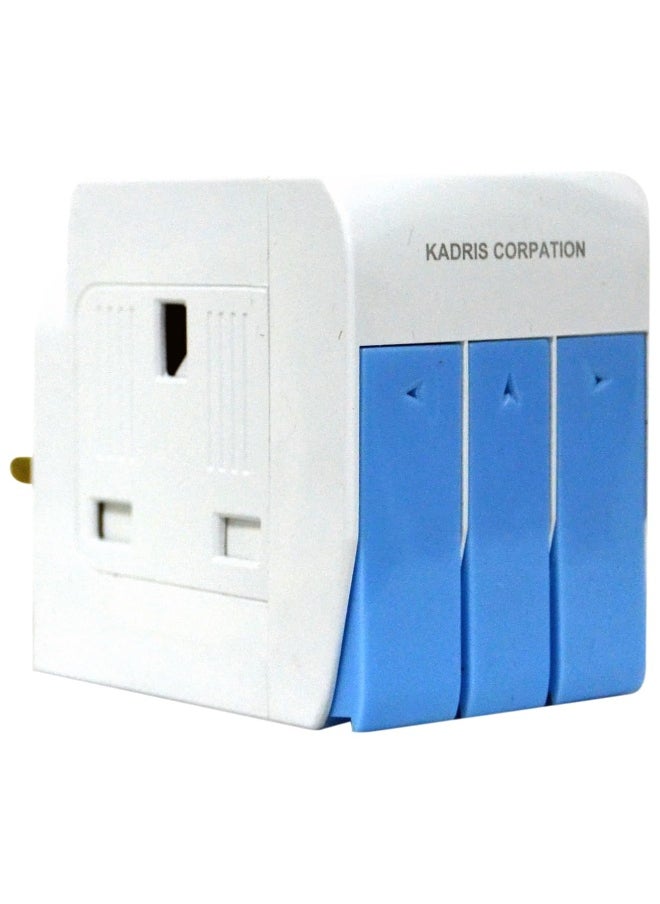 KADRIS - Kadris MU-1048 3 Way British Plug Multi Adapter with Individual Switches and Fused UK Plug Adaptor, White - Image 1