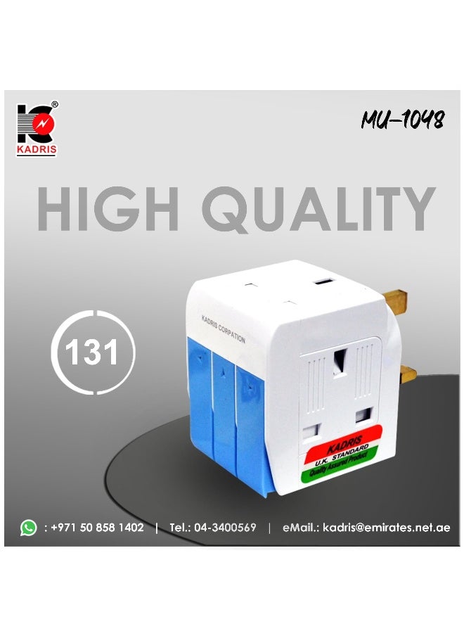 KADRIS - Kadris MU-1048 3 Way British Plug Multi Adapter with Individual Switches and Fused UK Plug Adaptor, White - Image 1