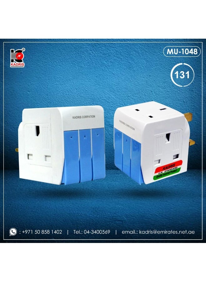 KADRIS - Kadris MU-1048 3 Way British Plug Multi Adapter with Individual Switches and Fused UK Plug Adaptor, White - Image 1