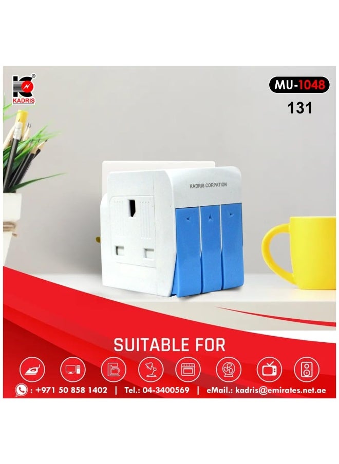 KADRIS - Kadris MU-1048 3 Way British Plug Multi Adapter with Individual Switches and Fused UK Plug Adaptor, White - Image 1