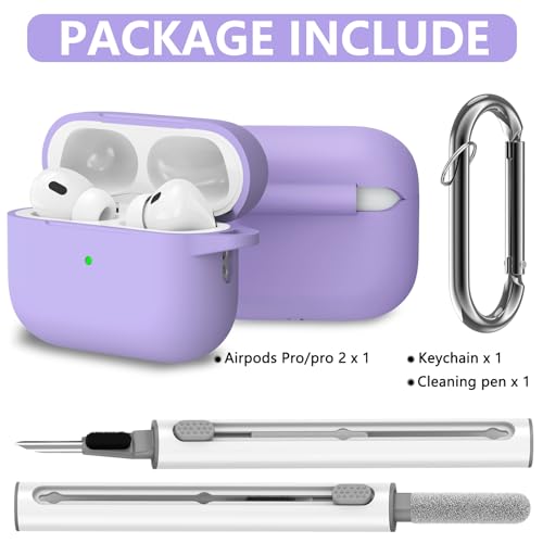 Ljusmicker for AirPods Pro Case Cover with Cleaner Kit,Silicone Protective Cover for Apple AirPod Pro 2nd/1st Generation Cases for Women Men,AirPods Pro 2/Pro Case Accessories with Keychain-Purple - Image 2