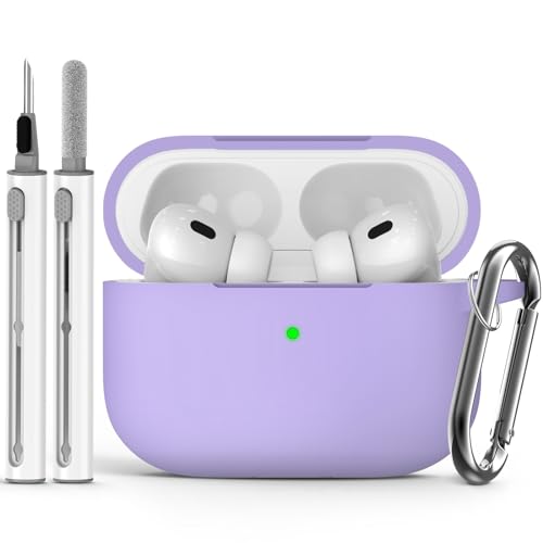 Ljusmicker for AirPods Pro Case Cover with Cleaner Kit,Silicone Protective Cover for Apple AirPod Pro 2nd/1st Generation Cases for Women Men,AirPods Pro 2/Pro Case Accessories with Keychain-Purple - Image 1