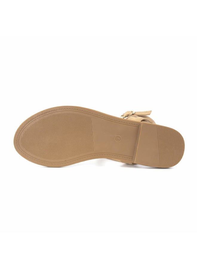 COLGO Thong Flat Sandals, Casual T Strap Dress Sandals, Adjustable Ankle Buckle Dress Thong Sandals with Strappy for Women Summer Wedding, Light Brown/Sdl, 8 - Image 5