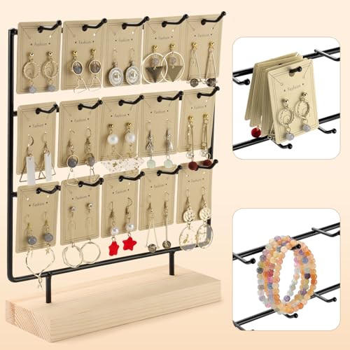 RNTBWD Earring Display Stand 3 Tier 15 Hooks Wood Earring Display Rack Holder for Earings Necklaces Rings Bracelets Keychains (White) - Image 4