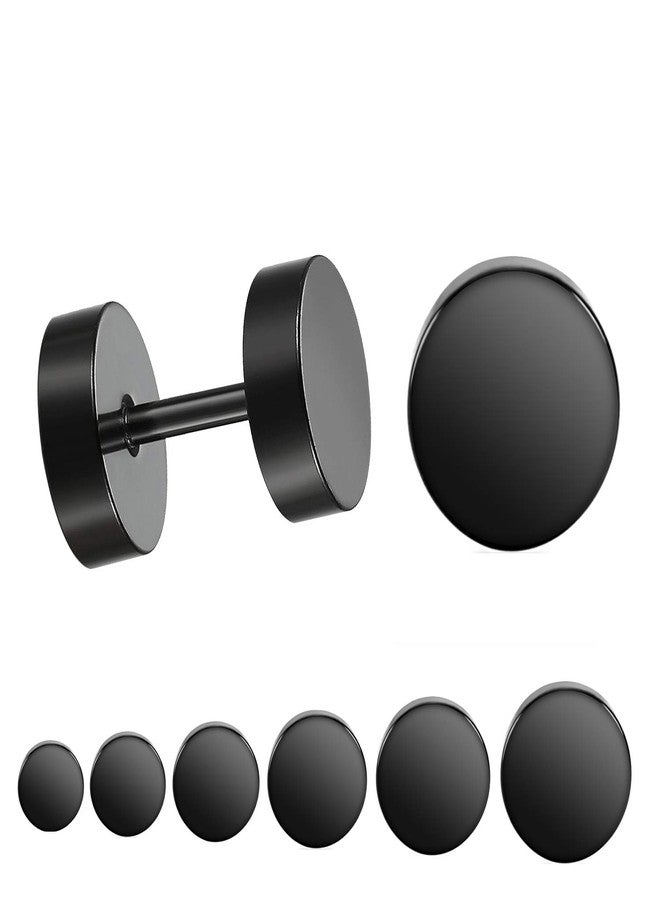 LIEBLICH Black Stud Earrings Men Women Faux Gauges Ear Tunnel Stainless Steel Earrings 6 Pairs 5mm-10mm - Image 1