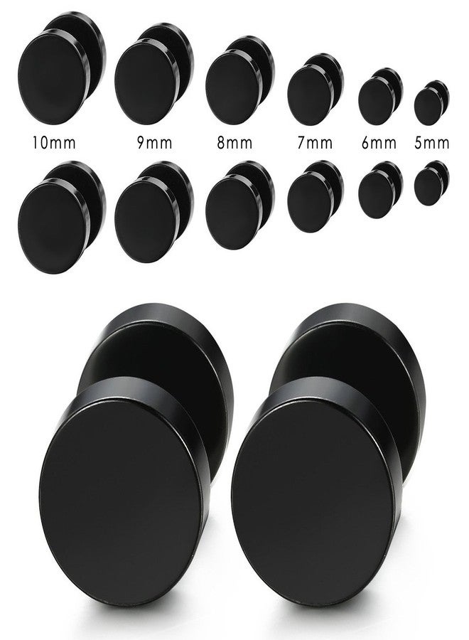 LIEBLICH Black Stud Earrings Men Women Faux Gauges Ear Tunnel Stainless Steel Earrings 6 Pairs 5mm-10mm - Image 3