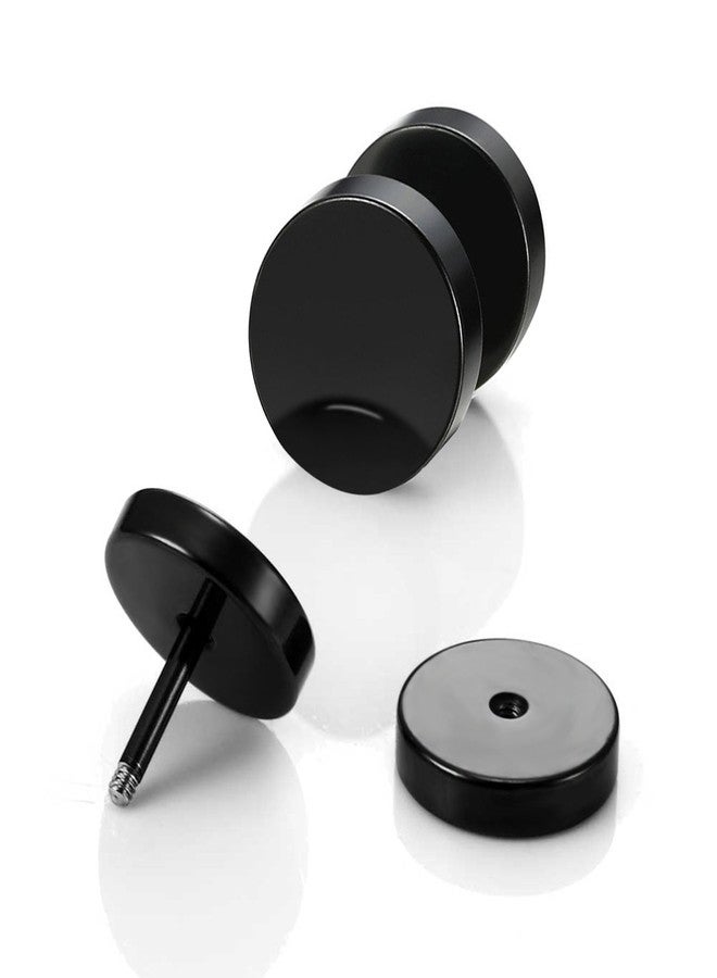 LIEBLICH Black Stud Earrings Men Women Faux Gauges Ear Tunnel Stainless Steel Earrings 6 Pairs 5mm-10mm - Image 2