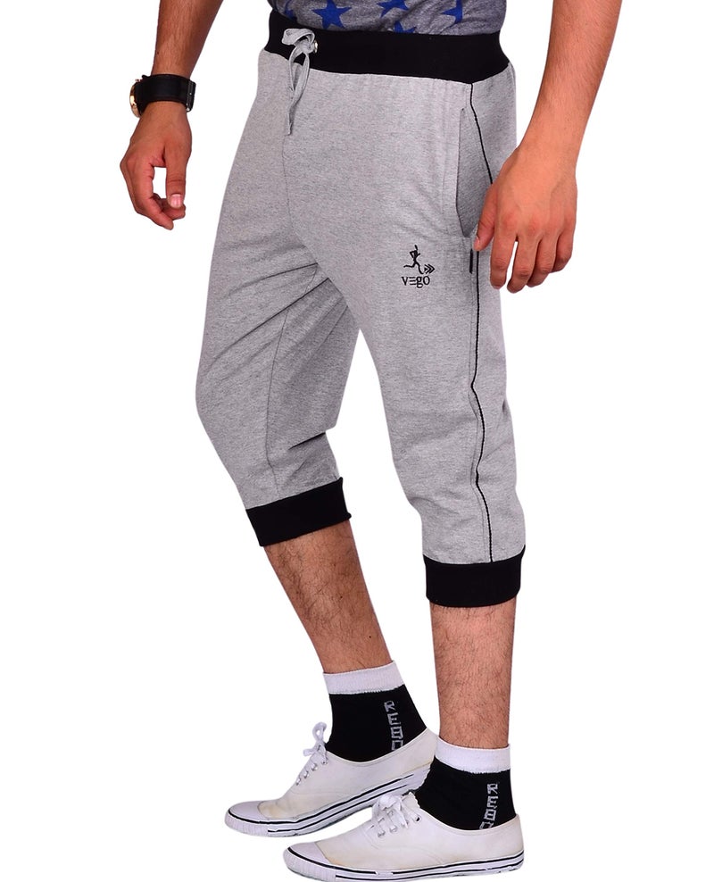 VEGO Mens Cotton Cuff Or Grip Three by Fourth, 3/4, Capri, Three Quarter Grey Regular - Image 2
