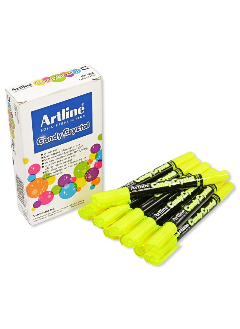 Artline - Artline 12 Pieces 680 Solid Highlighter, Candy Crystal Text Marker, Colour:Yellow - ARFLEK-680YL - Image 1