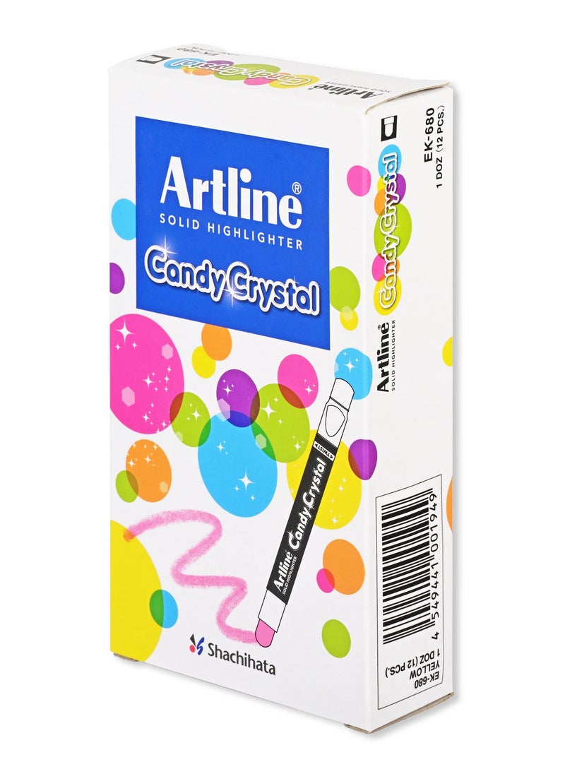 Artline - Artline 12 Pieces 680 Solid Highlighter, Candy Crystal Text Marker, Colour:Yellow - ARFLEK-680YL - Image 1