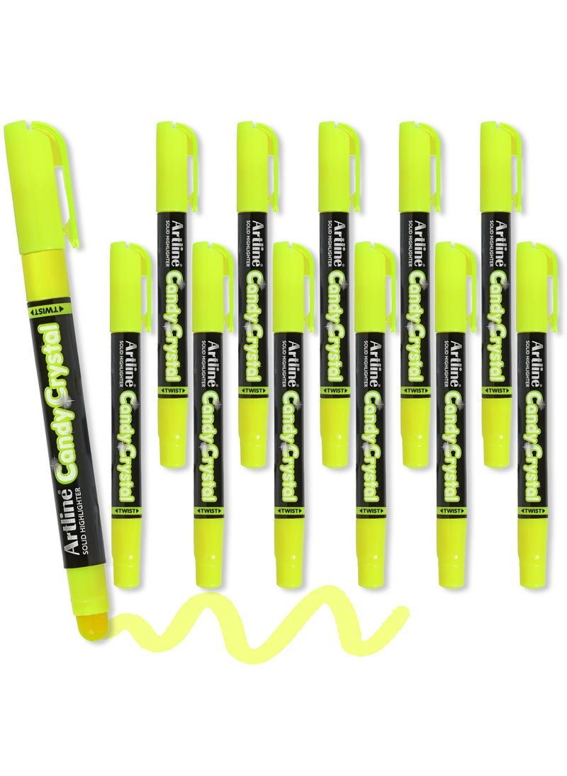 Artline - Artline 12 Pieces 680 Solid Highlighter, Candy Crystal Text Marker, Colour:Yellow - ARFLEK-680YL - Image 1