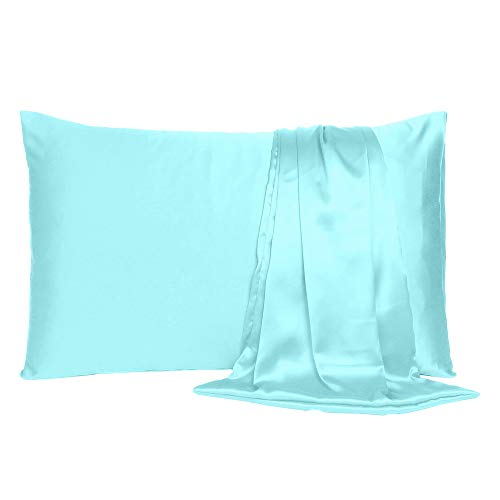 Oussum Satin Pillow case Soft & Comfortable Silk Pillowcase Solid Pillow Cover Single Pcs with Free Scrunchie (Pastel Blue, Regular Size (18"x27") - Image 1