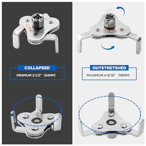 KZINO Oil Filter Removal Tool Universal Oil Filter Wrench Oil Filter Removal Tool Adjustable 212 to 4 inch 3 to 512 inch 12 Drive Oil Filter Change Set Flat - Image 5