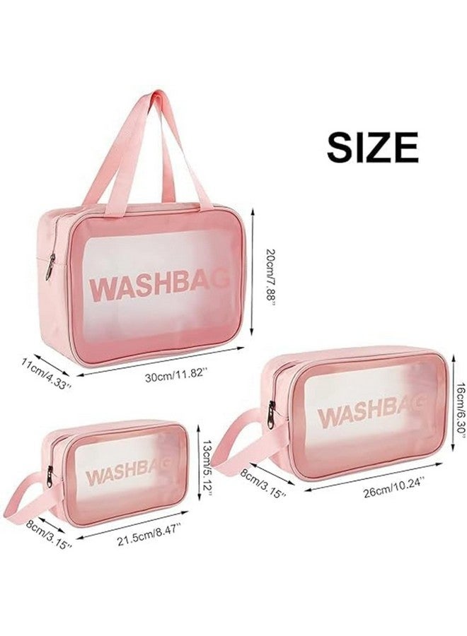 EAFTOS Clear Makeup Pouch Set, Cosmetic Organizer Bag for Women and Girls EAFTOS Travel Waterproof Toiletry Storage Kit (Set of 3 Light Pink) - Image 2