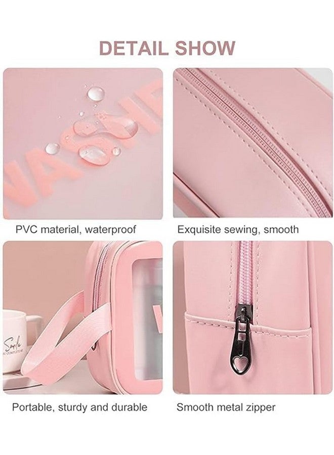 EAFTOS Clear Makeup Pouch Set, Cosmetic Organizer Bag for Women and Girls EAFTOS Travel Waterproof Toiletry Storage Kit (Set of 3 Light Pink) - Image 3