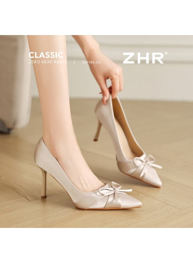Zhr Zez High Heels Women  New Thin Heel Pointed Toe Professional Single Shoes Comfortable Elegant Lady Shoes Ie66 Nude 36 - Image 1