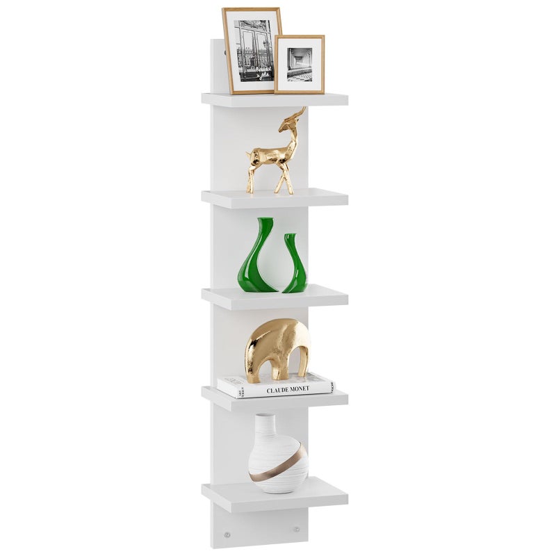IBUYKE 5 Tier Wall Shelf UnitWhite Vertical ShelfFloating Storage Wall ShelfOrganizer Tall Tower Design Decorative Wall Mount Shelving for Home BedroomLiving RoomOffice Decor WBC009W