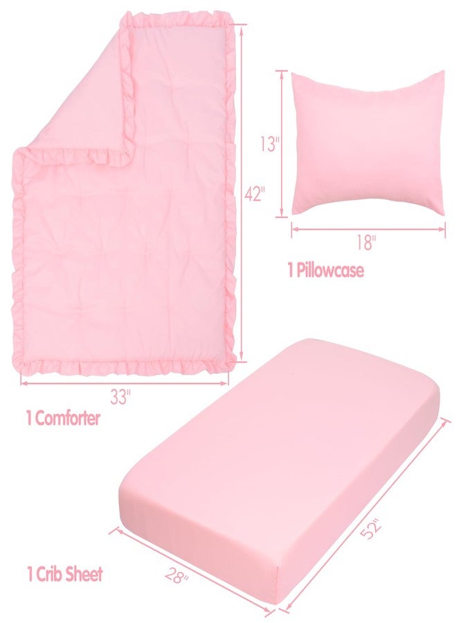 JISEN 3 Piece Crib Bedding Set Soft Baby Ruffle Crib Comforter Set with Quilt, Sheet, Pillowcase - Nursery Bedding for Boys or Girls Pink - Image 4