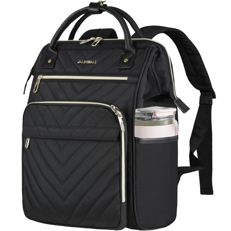 VANKEAN 17 Inch Laptop Backpack for Women Fashion Computer Work Bag Large Capacity Waterproof Backpack College Daypack Business Travel Black - Image 2