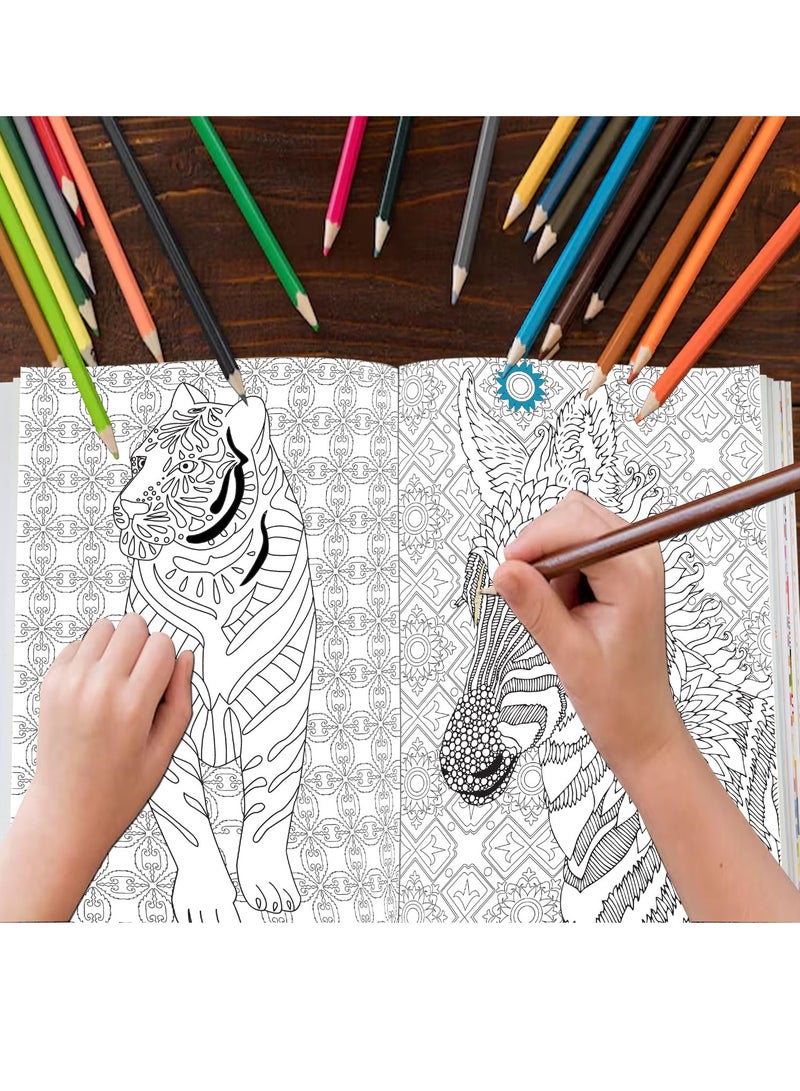 DECOR SOUQ 130-Page Animal Colouring Book for Adults and Children – Stress Relief and Mindfulness Through Intricate Animal Designs – Relaxing Creative Activity for Beginners and Experienced Colourists – Features Giraffes, Rhinos and Exotic Wildlife featuring 130 Pages of Fun Colouring– Premium Paper for Easy Colouring with Pencils or Markers – Perfect Gift for Art and Animal Lovers – Fun and Therapeutic Colouring Book for Relaxation and Focus – Ideal for Stress-Free Entertainment at Home, School, Travel or On-the-Go – Wildlife Animal Theme Safari Colouring Books for Kids, Teens & Adults  - Image 3