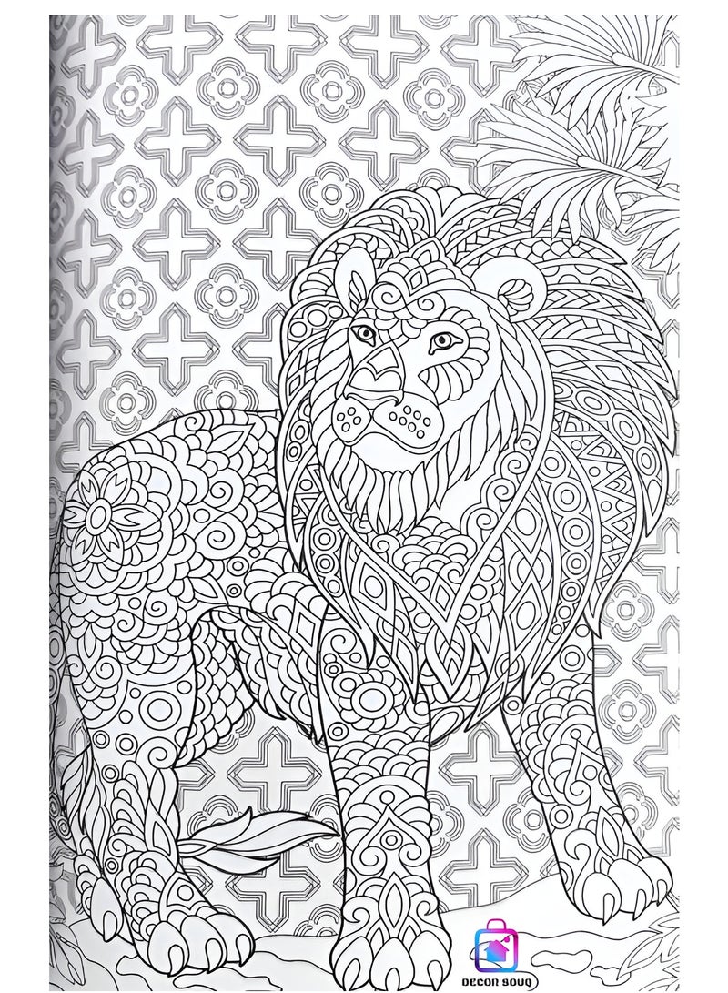 DECOR SOUQ 130-Page Animal Colouring Book for Adults and Children – Stress Relief and Mindfulness Through Intricate Animal Designs – Relaxing Creative Activity for Beginners and Experienced Colourists – Features Giraffes, Rhinos and Exotic Wildlife featuring 130 Pages of Fun Colouring– Premium Paper for Easy Colouring with Pencils or Markers – Perfect Gift for Art and Animal Lovers – Fun and Therapeutic Colouring Book for Relaxation and Focus – Ideal for Stress-Free Entertainment at Home, School, Travel or On-the-Go – Wildlife Animal Theme Safari Colouring Books for Kids, Teens & Adults  - Image 4