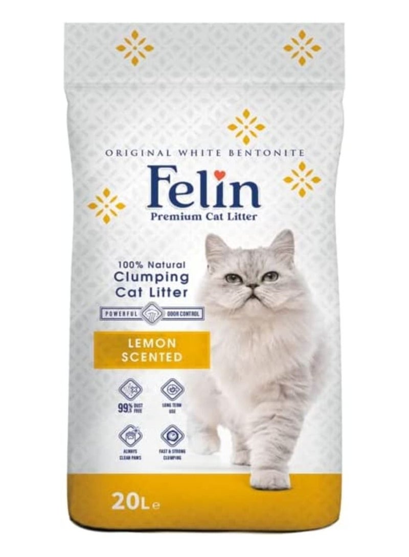 فيلين بريميوم للقطط (20 لتر) فضلات قطط طبيعية متكتلة خالية من الغبار (ليمون) - Image 1