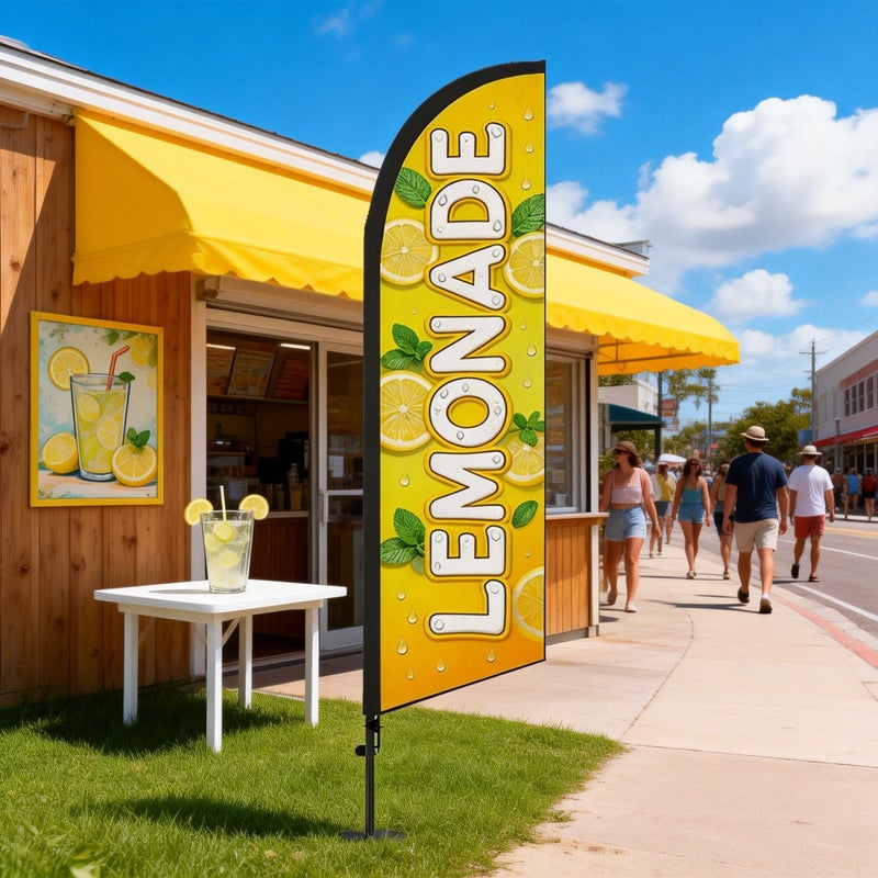 Lemonade Themed 6.5 Ft Advertising Banner Flag Double Sided Sunproof Wind Resistant Durable Flag Only - Image 1