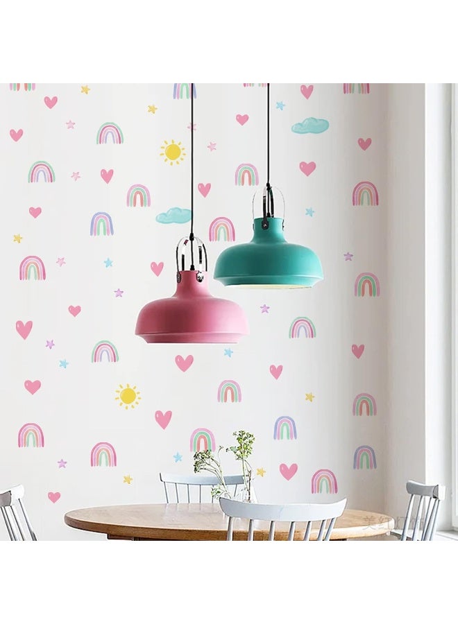 Finduat Rainbow Decor for Girls Bedroom, Boho Wall Decal, Watercolor Rainbow Heart Sun Star Wall Stickers for Girls Boys Baby Bedroom Nursery Wall Decor - Image 4
