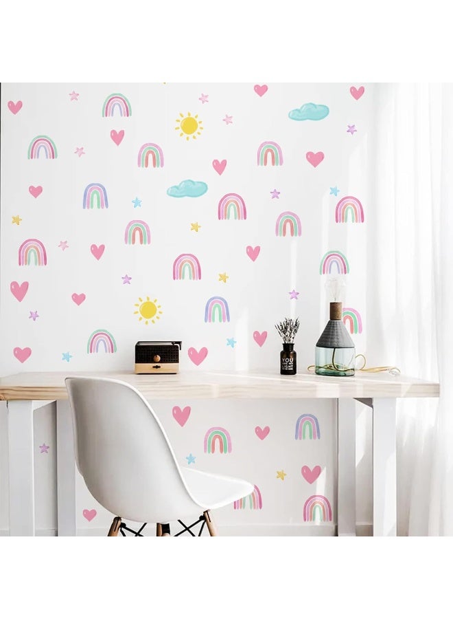 Finduat Rainbow Decor for Girls Bedroom, Boho Wall Decal, Watercolor Rainbow Heart Sun Star Wall Stickers for Girls Boys Baby Bedroom Nursery Wall Decor - Image 5