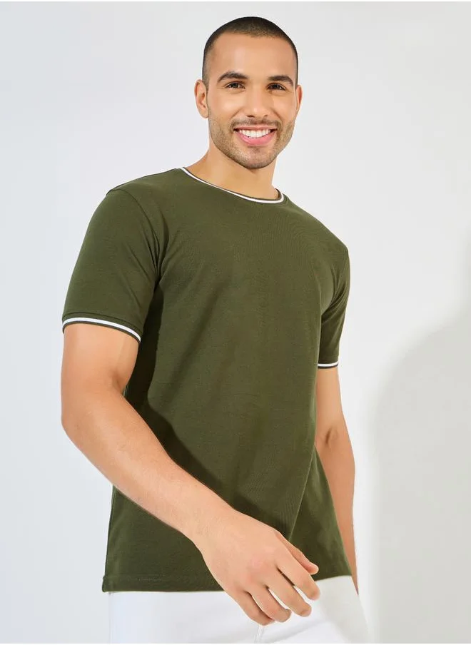 Styli Pique Knit Ringer Regular T-Shirt with Twin Tipping