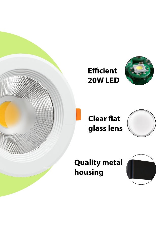 ALFRIDAY Round LED Recessed Downlight, 20W COB, Warm 3000K, Clear Glass Lens, Metal Housing - Image 5