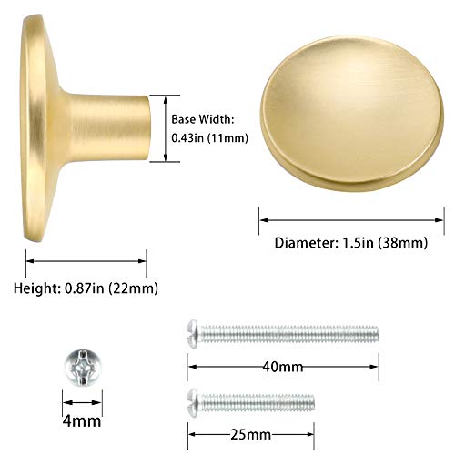 goldenwarm 10 Pack Gold Cabinet Knobs Kitchen Hardware Round Drawer Knob for Brushed Brass Cabinets Handles Closet Door Pulls Zinc Alloy - Image 2