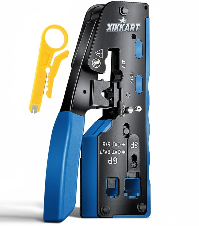 XIKKART Cat7 RJ45 Crimping Tool Kit – Pass Through Ethernet Crimper with Wire Stripper & Cutter for Cat7, Cat6A, Cat6, Cat5E, Cat5 Cables – Includes 5Pcs RJ45 Connectors & 5Pcs Protective Boots - Image 2