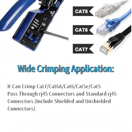 XIKKART Cat7 RJ45 Crimping Tool Kit – Pass Through Ethernet Crimper with Wire Stripper & Cutter for Cat7, Cat6A, Cat6, Cat5E, Cat5 Cables – Includes 5Pcs RJ45 Connectors & 5Pcs Protective Boots - Image 5