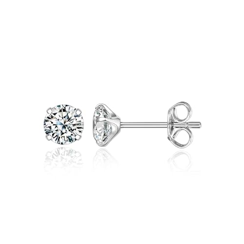 Limerencia G23 Pure Titanium Earrings F136 Implant Grade Titanium Studs 20G Hypoallergenic Round Cubic Zirconia/Princess-Cut/Square/Ball Earrings for Women Men Sensitive Ears(4mm Cubic Zirconia) - Image 1