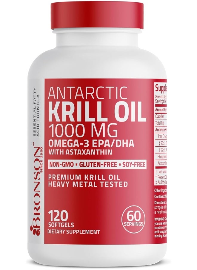 Bronson Antarctic Krill Oil 1000 Mg With Omega-3S Epa, Dha And Astaxanthin, Heavy Metal Tested, 120 Softgels (60 Servings)  - Image 1