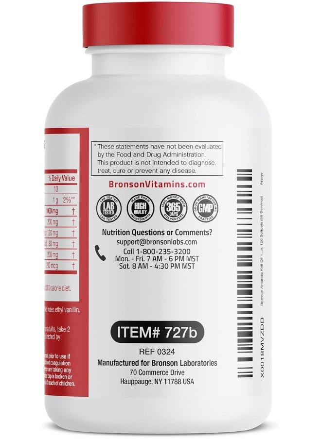 Bronson Antarctic Krill Oil 1000 Mg With Omega-3S Epa, Dha And Astaxanthin, Heavy Metal Tested, 120 Softgels (60 Servings)  - Image 2