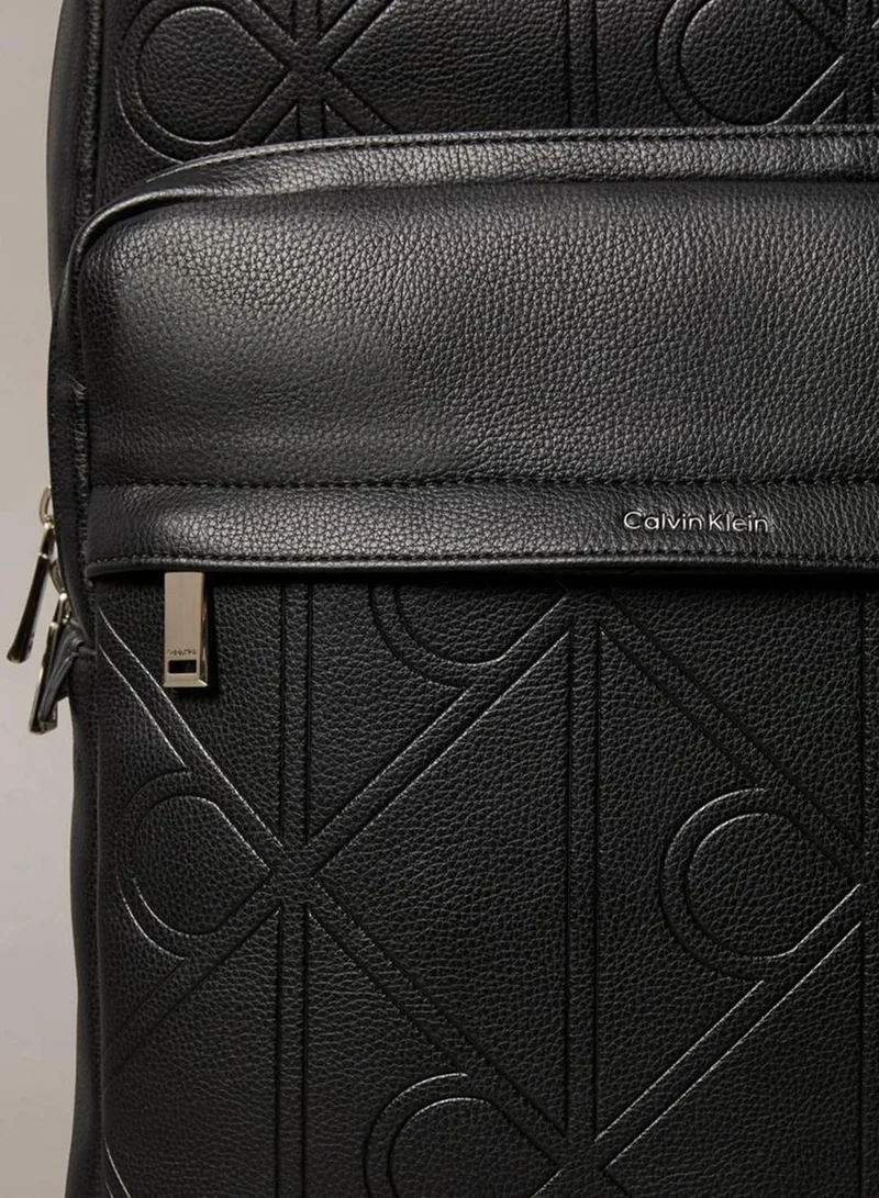 Calvin Klein Black Allover Embossed Emblem Logo Square Backpack for Men | Best Price UAE