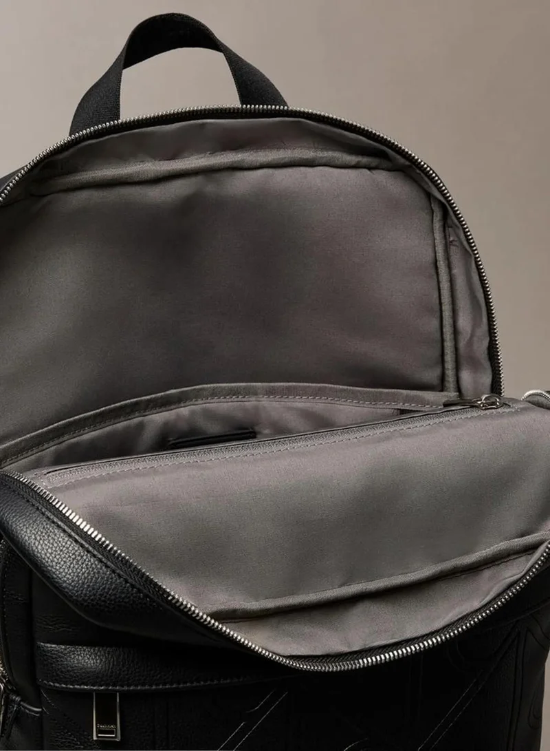 Calvin Klein Black Allover Embossed Emblem Logo Square Backpack for Men | Best Price UAE