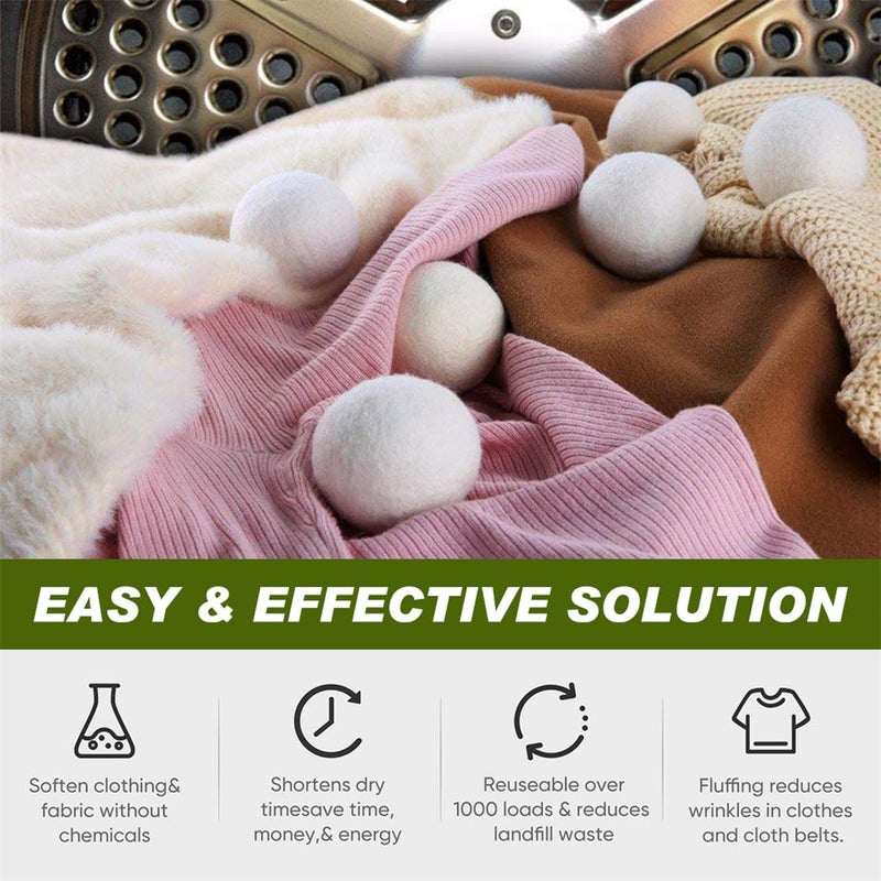 Wool Dryer Balls Reusable Laundry Dryer Balls Natural Fabric Softener Dryer Sheets Replacement for Reducing Clothing Static and Wrinkles, Set of 6PCS - Image 4