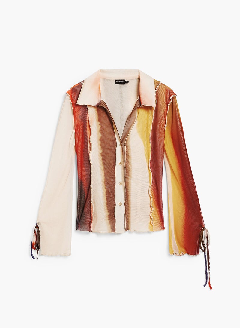 DESIGUAL Fitted Button-Up Blouses Made Of Semi-Transparent Fabric With Ties At The Cuffs - Image 4