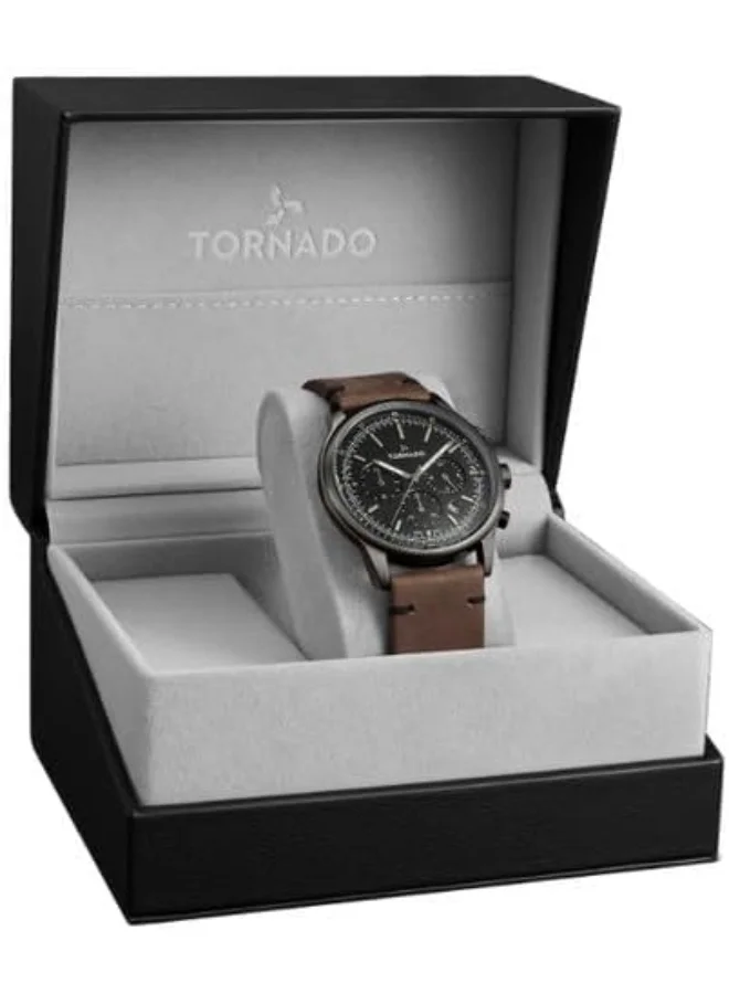 TORNADO Tornado Classic Men's VD53 Movement Watch, Multi Function Display and Leather Strap - T24108-XLDB, Brown