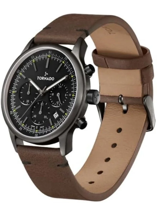 تورنيدو Tornado Classic Men's VD53 Movement Watch, Multi Function Display and Leather Strap - T24108-XLDB, Brown