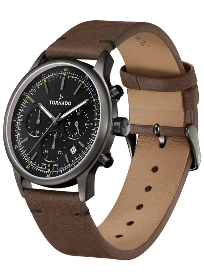 TORNADO Men's Leather Multi Function Watch T24108-XLDB - 42.4 mm