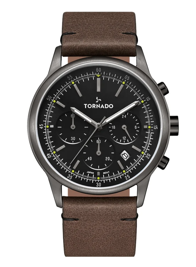 TORNADO Men's Leather Multi Function Watch T24108-XLDB - 42.4 mm