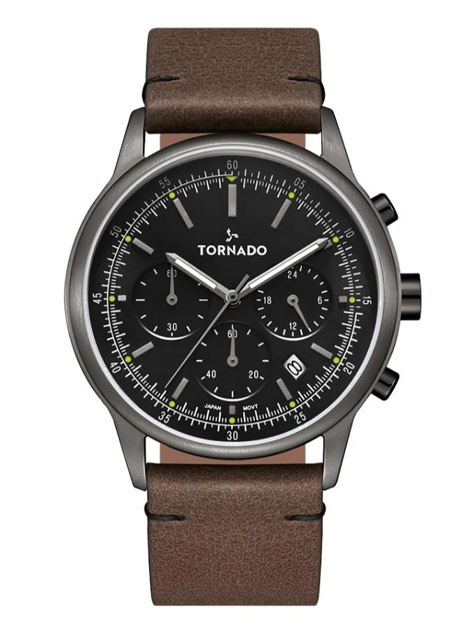 TORNADO Men's Leather Multi Function Watch T24108-XLDB - 42.4 mm