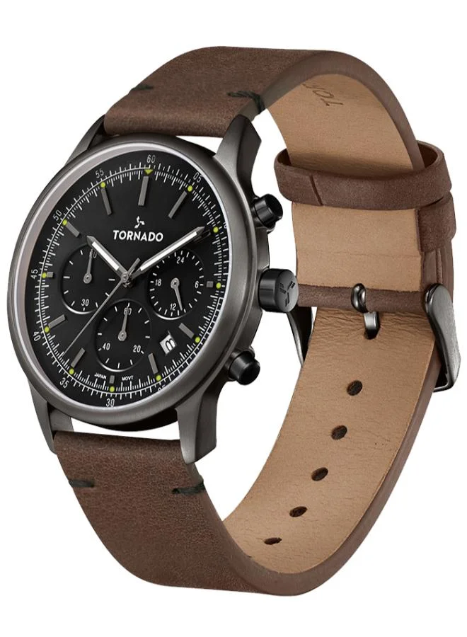 TORNADO Men's Leather Multi Function Watch T24108-XLDB - 42.4 mm