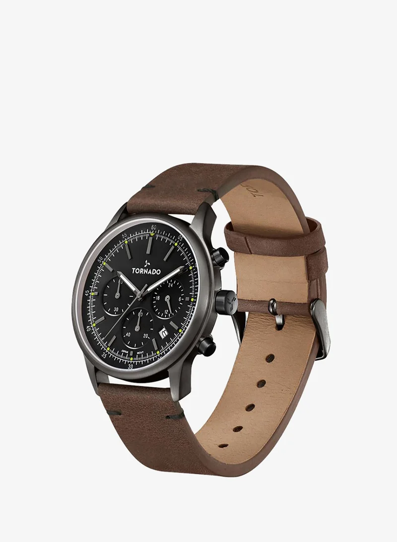 TORNADO Men's Leather Multi Function Watch T24108-XLDB - 42.4 mm