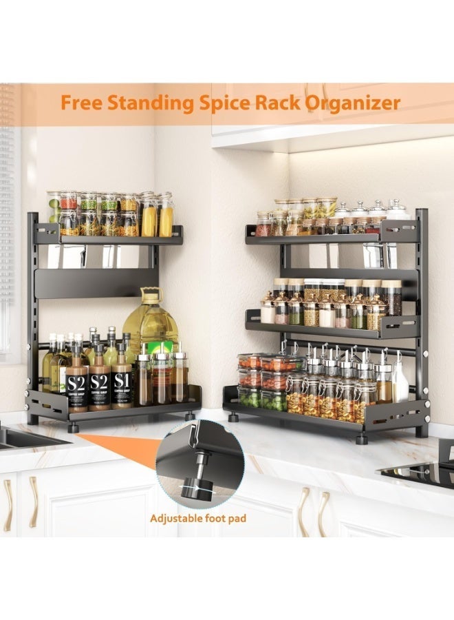 DubaiGallery 3-Tier Adjustable Kitchen Storage Rack Organizer, Heavy Duty Countertop Spice Rack with Multi-Layer Shelves, Oil Bottle Holder, Kitchen Accessories Organizer for Spices, Seasonings, Jars, Containers and Pantry Storage Solution - Image 3